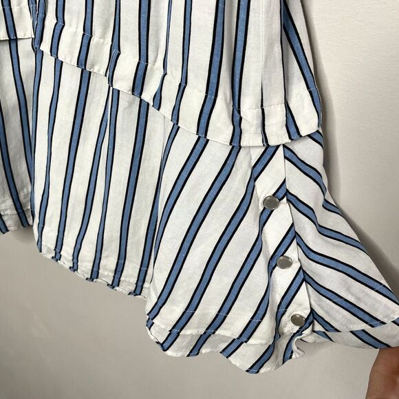 DEREK LAM 10 Crosby Dress Womens 6 Blue Striped Shirtdress Snap Front Cap Sleeve - Picture 7 of 16